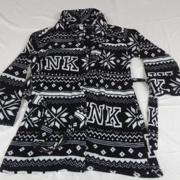 PINK BY VICTORIA'S SECRET SNOWFLAKE BLACK BATH ROBE WOMENS XS X-SMALL L238 - Picture 2 of 7